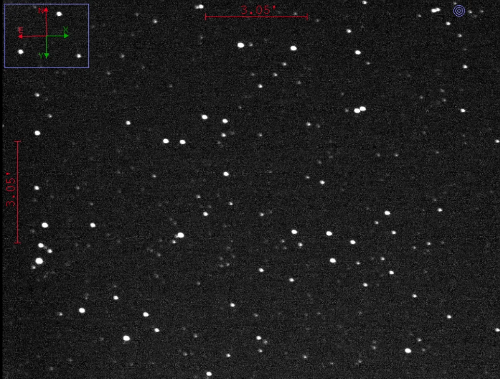 Stacked telescope observation field containing asteroid 2009 KD5